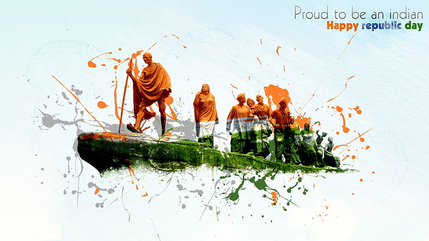 Индийски флаг Махатма Ганди Честит Ден на републиката, ден на републиката на цял екран HD тапет