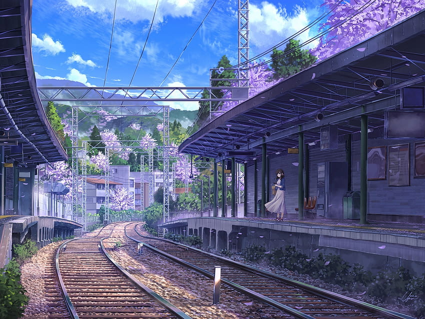 anime girls train station digital art wallpaper - Coolwallpapers.me!