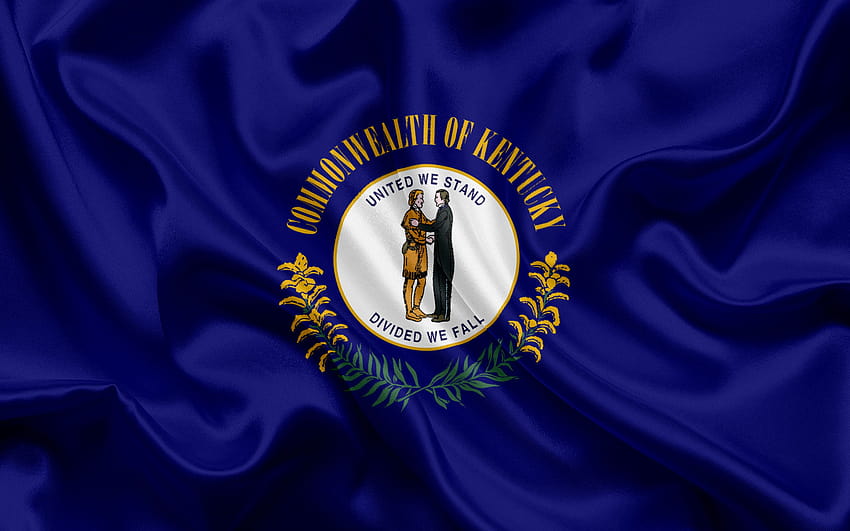 ケンタッキー州の旗、ケンタッキー州の州旗、アメリカ合衆国の州旗、青絹、解像度 2560x1600 のケンタッキー州の紋章。 高品質 高画質の壁紙