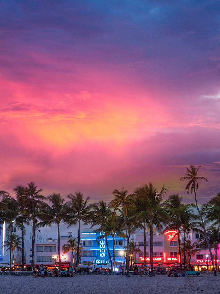 Wewnątrz „herkulesowego” wysiłku rzucania sztuką Basel Miami Beach, zachód słońca w Miami Tapeta na telefon HD