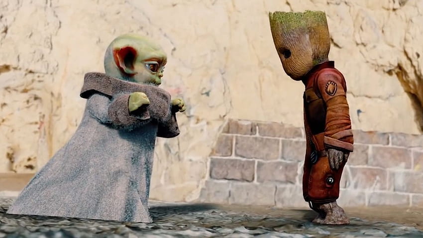 Baby Yoda, incontra Baby Groot, baby yoda messicano Sfondo HD