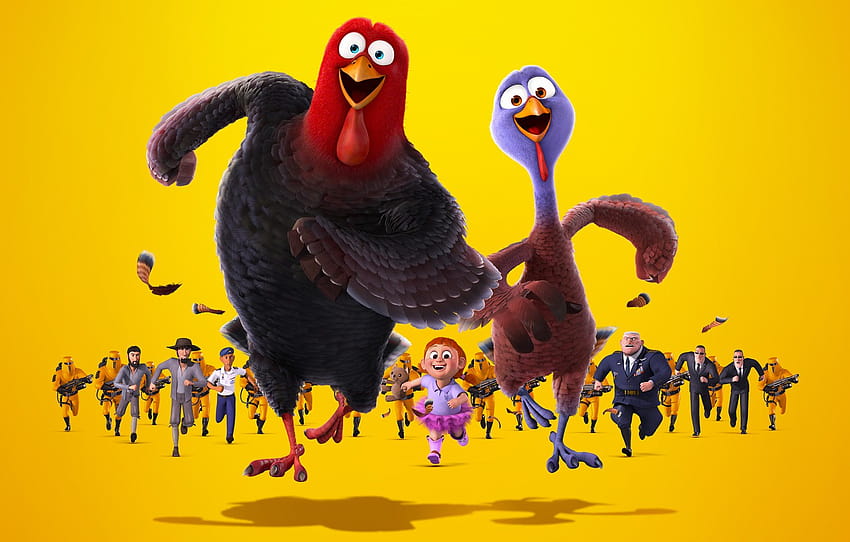 yellow, background, cartoon, chase, turkeys, Turkeys: Back to the future, Birds , section фильмы, future bird HD wallpaper