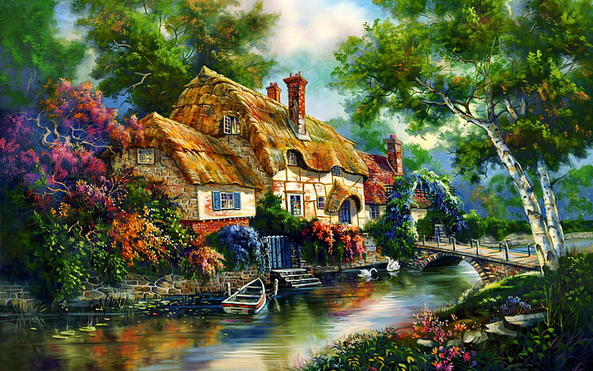 1920x1200 Stone Wall Cottage PC and Mac, stone house HD wallpaper