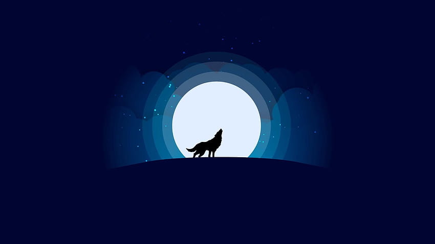 płaska konstrukcja wilka pełna… w 2020 roku, minimalistyczny wilk księżyca Tapeta HD