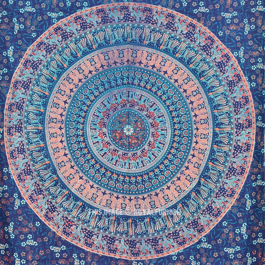 Zwillingsblauer böhmischer Mandala-Wandteppich, indischer Hippie-Boho-Bettwäscheüberwurf HD-Handy-Hintergrundbild