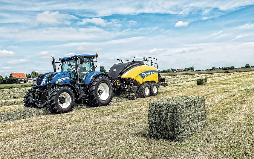 New Holland T7260, tractor, New Holland BigBaler 890 Plus CropCutter, harvesting concepts, field, agricultural machinery, New Holland with resolution 2880x1800. High Quality, new holland agriculture HD wallpaper