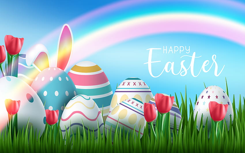 Happy Easter Greetings with. Easter eggs and Rainbow 1000653 Vector Art at Vecteezy, easter rainbow HD wallpaper