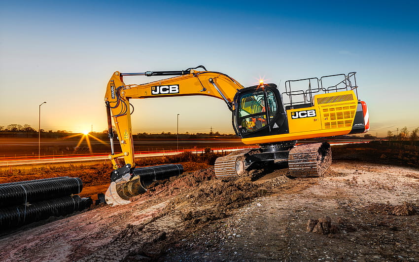 JCB JS300, escavadeira, equipamentos de construção modernos, construção de estradas, conceitos de construção com resolução 3840x2400. Alta Qualidade papel de parede HD