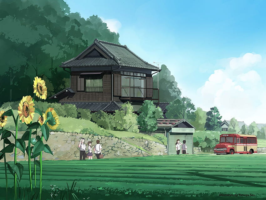 Paisaje japonés, anime de paisaje japonés. fondo de pantalla