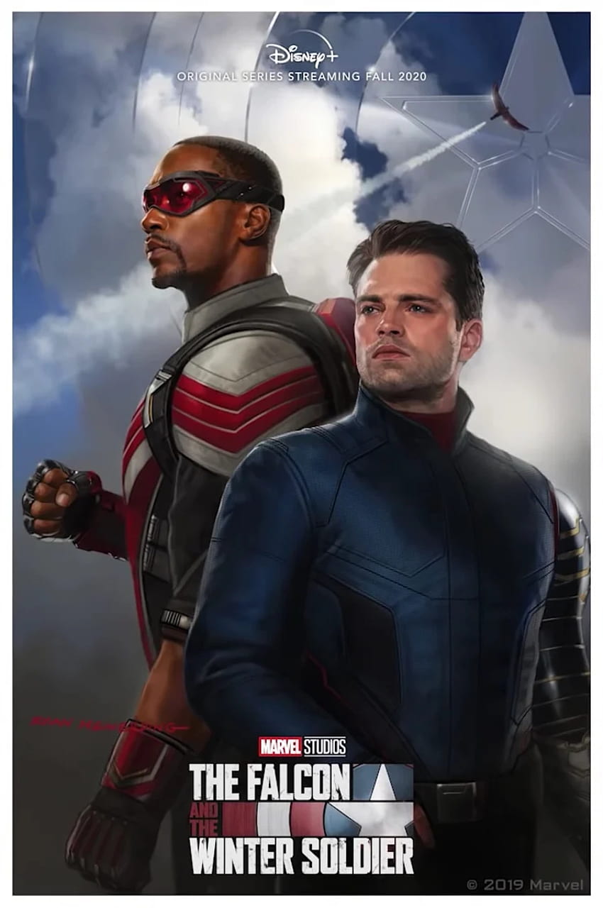 Marvel пуска плакат на The Falcon and the Winter Soldier за сериала на Disney+, показващ Сам Уилсън … HD тапет за телефон