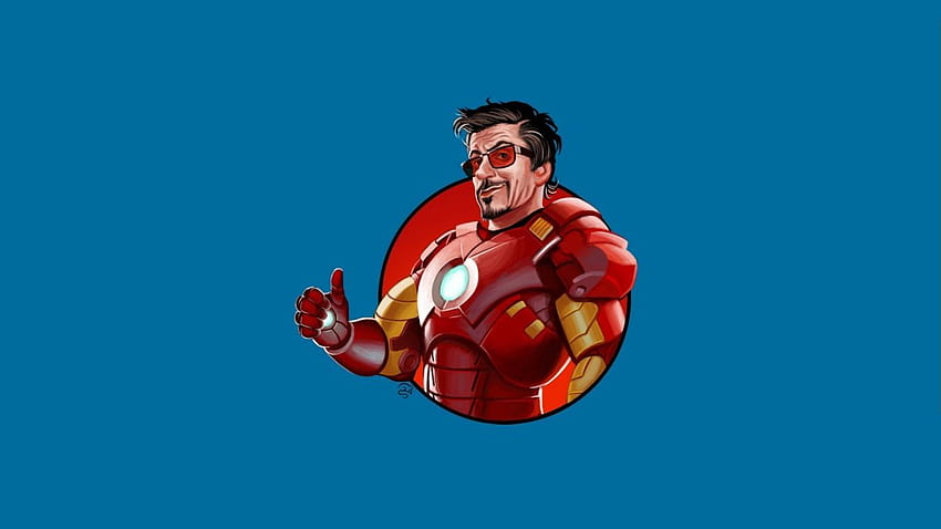 Minimalistic Iron Man sunglasses Tony Stark thumbs up blue HD wallpaper