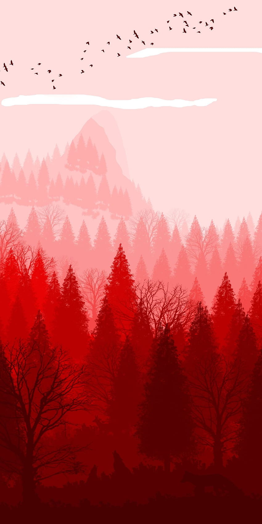 Bosque rojo, horizonte, naturaleza, arte, 1080x2160, bosque rojo estético fondo de pantalla del teléfono