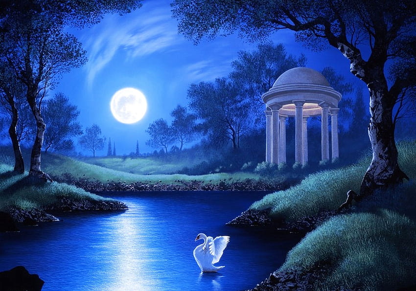 Красива лунна нощ, луна през нощта HD тапет