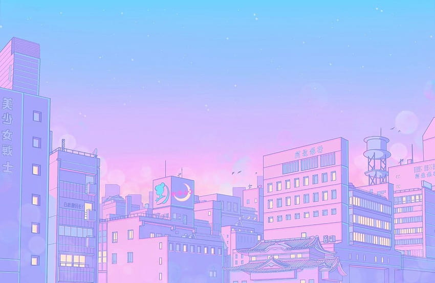 Kota Pastel, kota anime merah muda Wallpaper HD