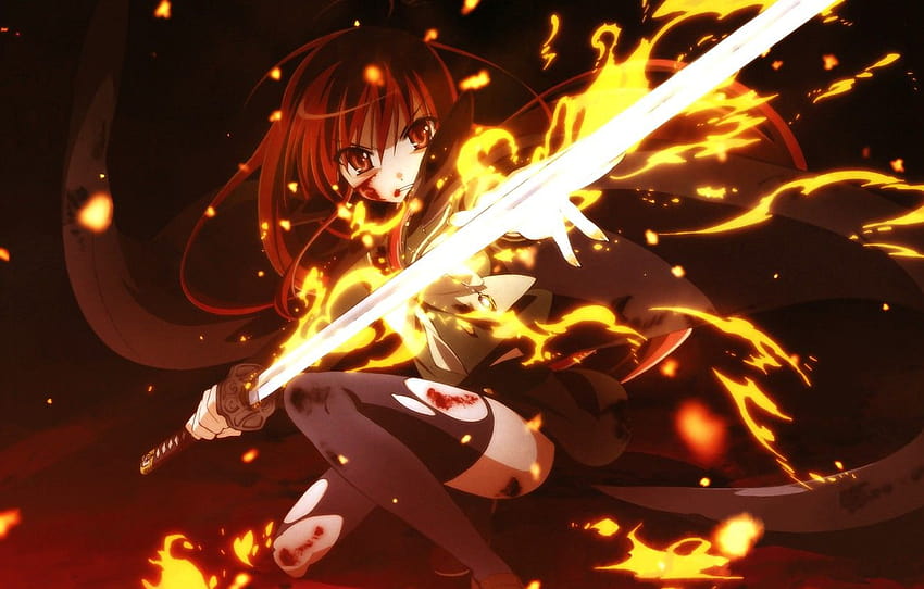 момиче, огън, меч, аниме, изкуство, shakugan no shana, Шана, аниме огнена жена HD тапет