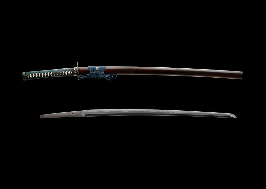 Черна стоманена катана, японски меч катана HD тапет