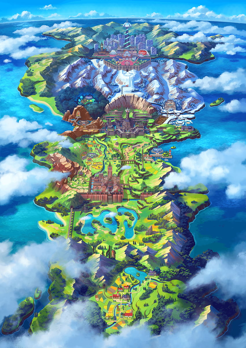 Pokémon Espada/Escudo: Mapa de la región de Galar: NintendoSwitch fondo de pantalla del teléfono