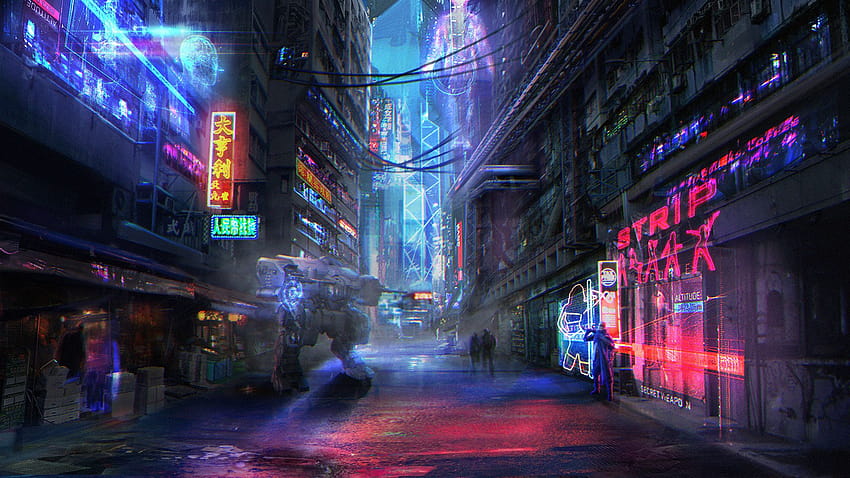 Cyberpunk-Rotlichtviertel HD-Hintergrundbild