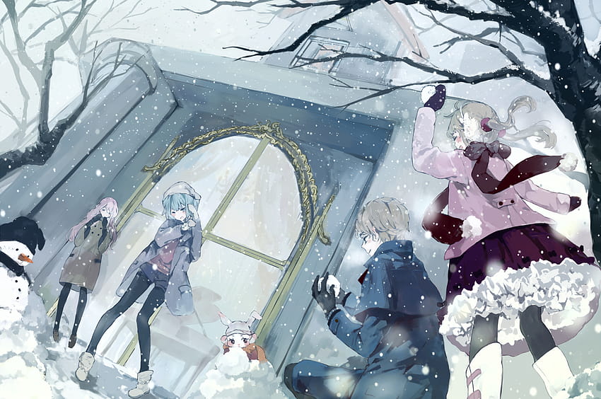 2560x1700 Anime Winter, Snow, Tree, Snowball, Snowman for Chromebook Pixel, winter pixel art HD wallpaper