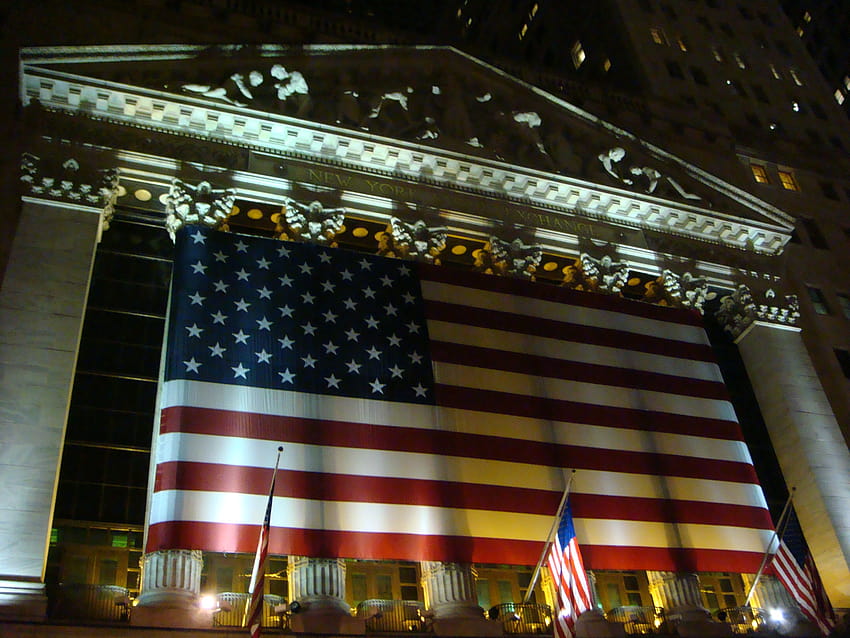 Bolsa de valores de nueva york de la bandera estadounidense fondo de pantalla
