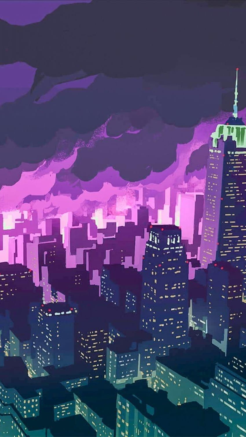 Ciudad, noche, paisaje urbano, edificio, arte, 720x1280 en 2020, anime city pink fondo de pantalla del teléfono