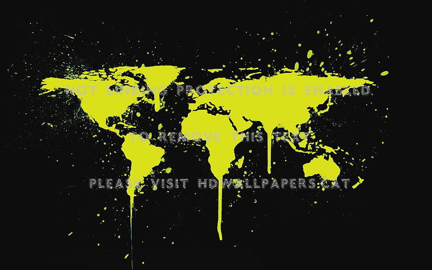 滴るスプラッター世界地図ペイントイエロー3D、 高画質の壁紙