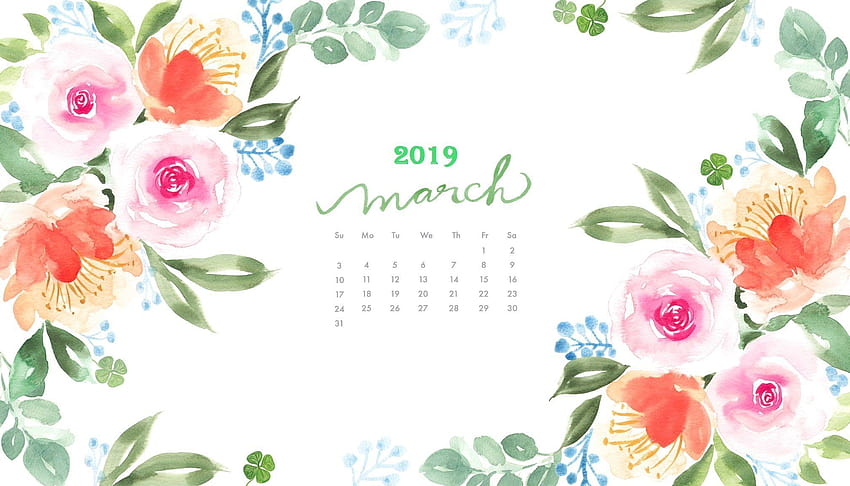 March 2019 Watercolor Calendar, calendar 2019 HD wallpaper