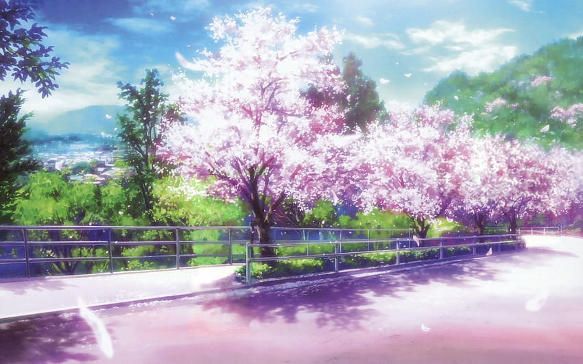 Anime Cherry Blossom Backgrounds posted by Zoey Thompson, aesthetic cherry blossom landscape HD wallpaper