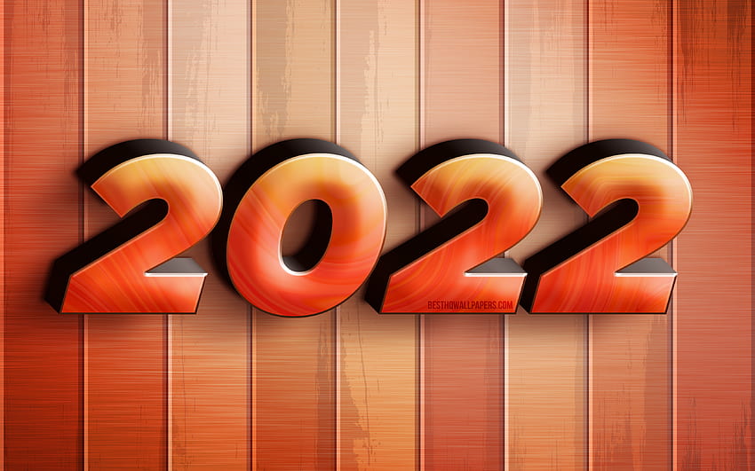 2022 orange 3D digits, Happy New Year 2022, wooden backgrounds, 2022 concepts, 3D art, 2022 new year, 2022 on wooden background, 2022 year digits with resolution 3840x2400. High Quality HD wallpaper