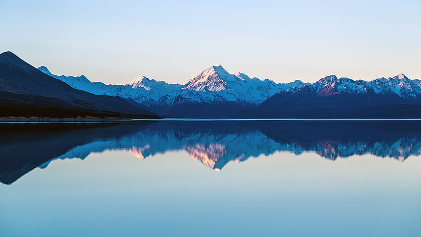 マウントクック、プカキ湖、ニュージーランド、日没, 薄暮、自然、テカポ湖、ニュージーランド 高画質の壁紙