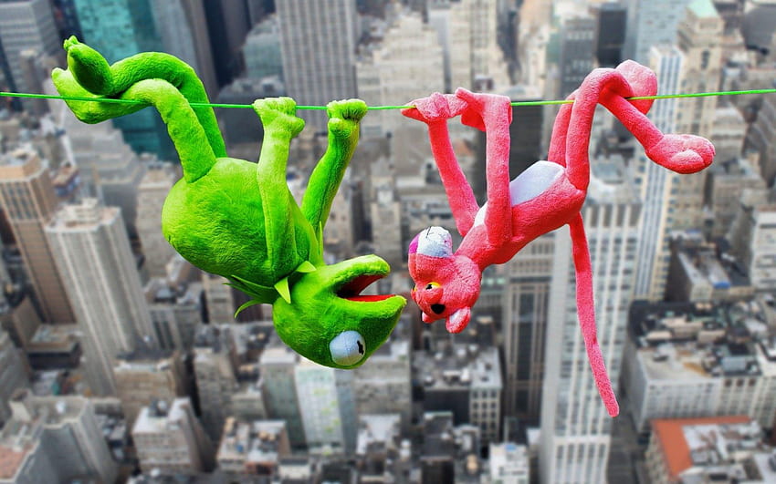 La pantera rosa y la rana Kermit en panorámica de gran altitud fondo de pantalla