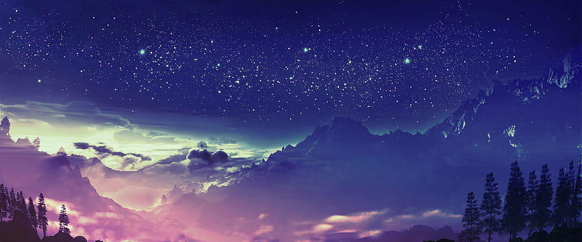 산의 밤 풍경 별 풍경 애니메이션 PC, 애니메이션 울트라와이드 HD 월페이퍼