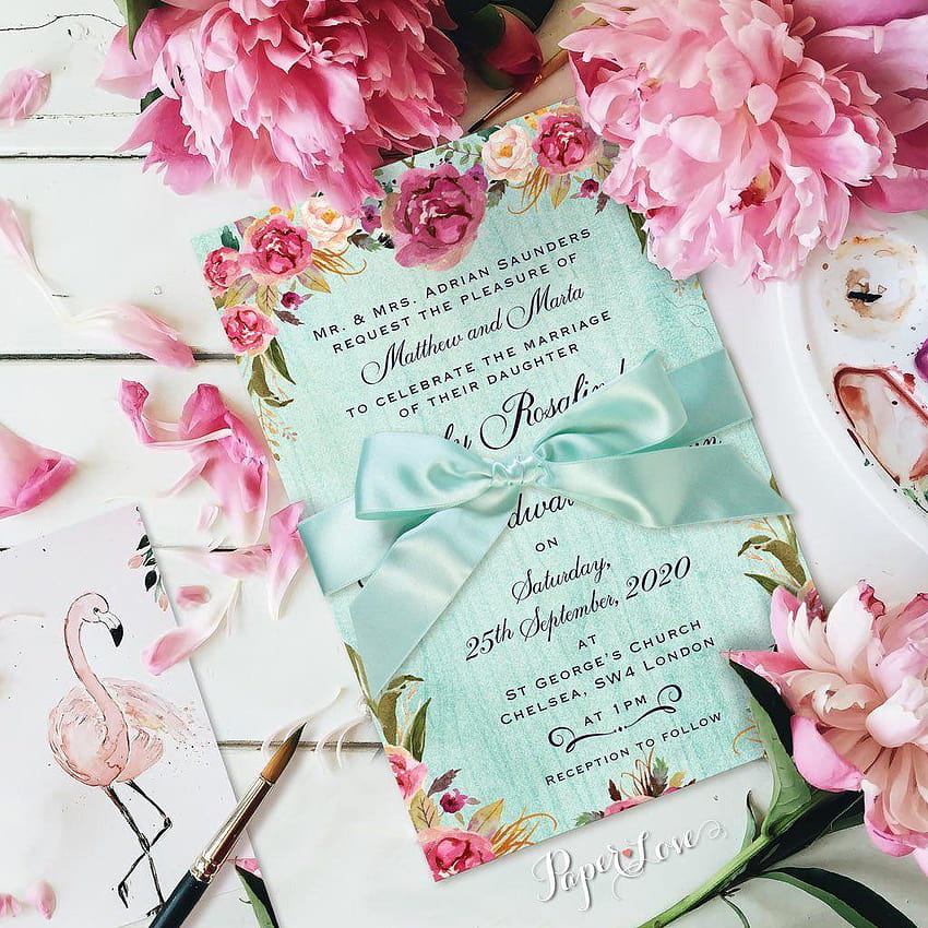 ミントの背景の美しい素朴な花結婚式の日の招待状、背景の結婚式 HD電話の壁紙