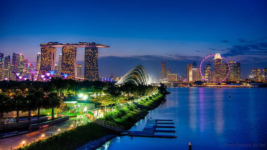 Singapur Marina Bay Sands Gecesi 1920x1080 HD duvar kağıdı