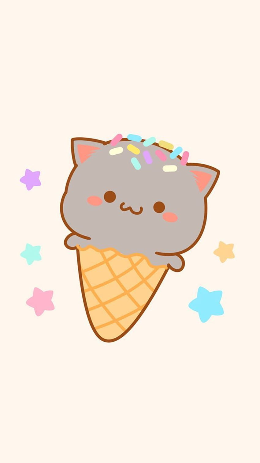 Doodle на фунийка със сладолед kawaii kitty е перфектният размер за фон на kawaii телефон!, kawaii сладолед HD тапет за телефон