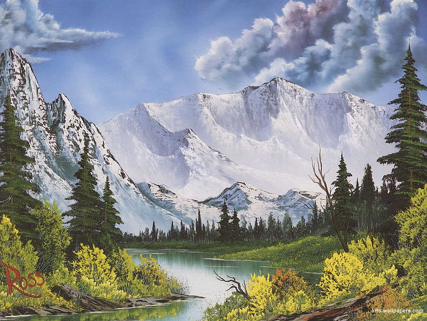4 Painter Bob Ross, mountain painting HD wallpaper