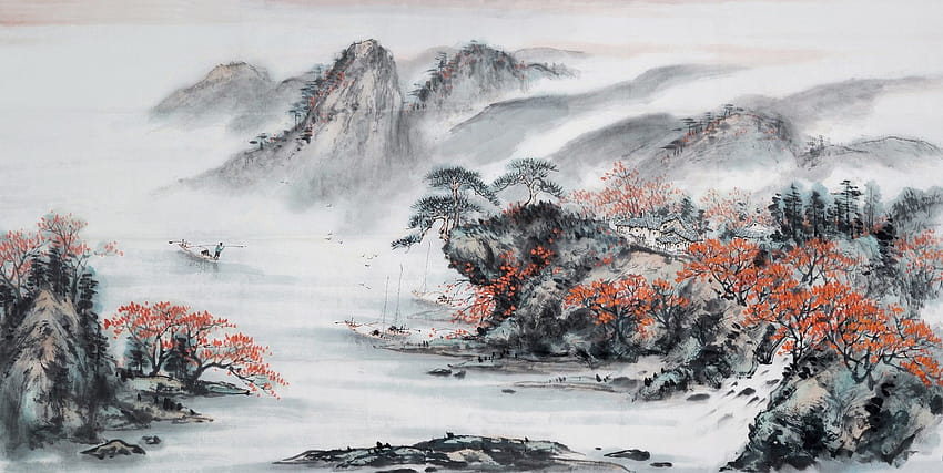 Pintura de paisagem chinesa papel de parede HD