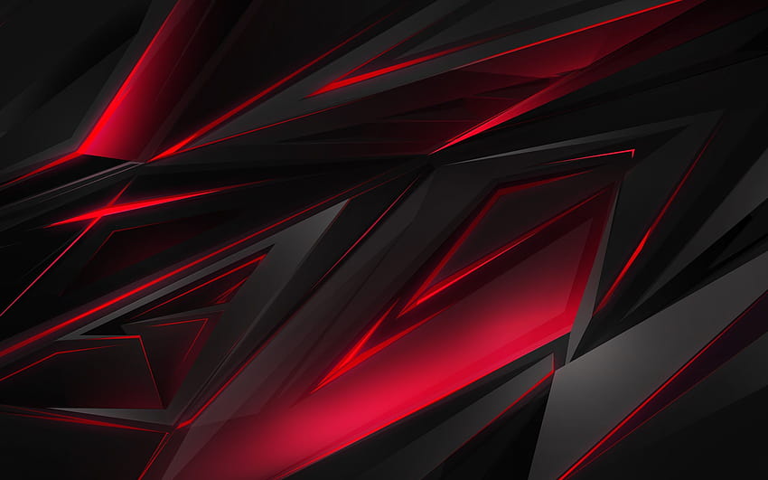 Черен червен абстрактен многоъгълник 3D, червено тъмно HD тапет