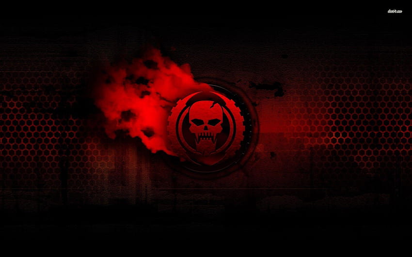 Red skull, toxic sign red HD wallpaper