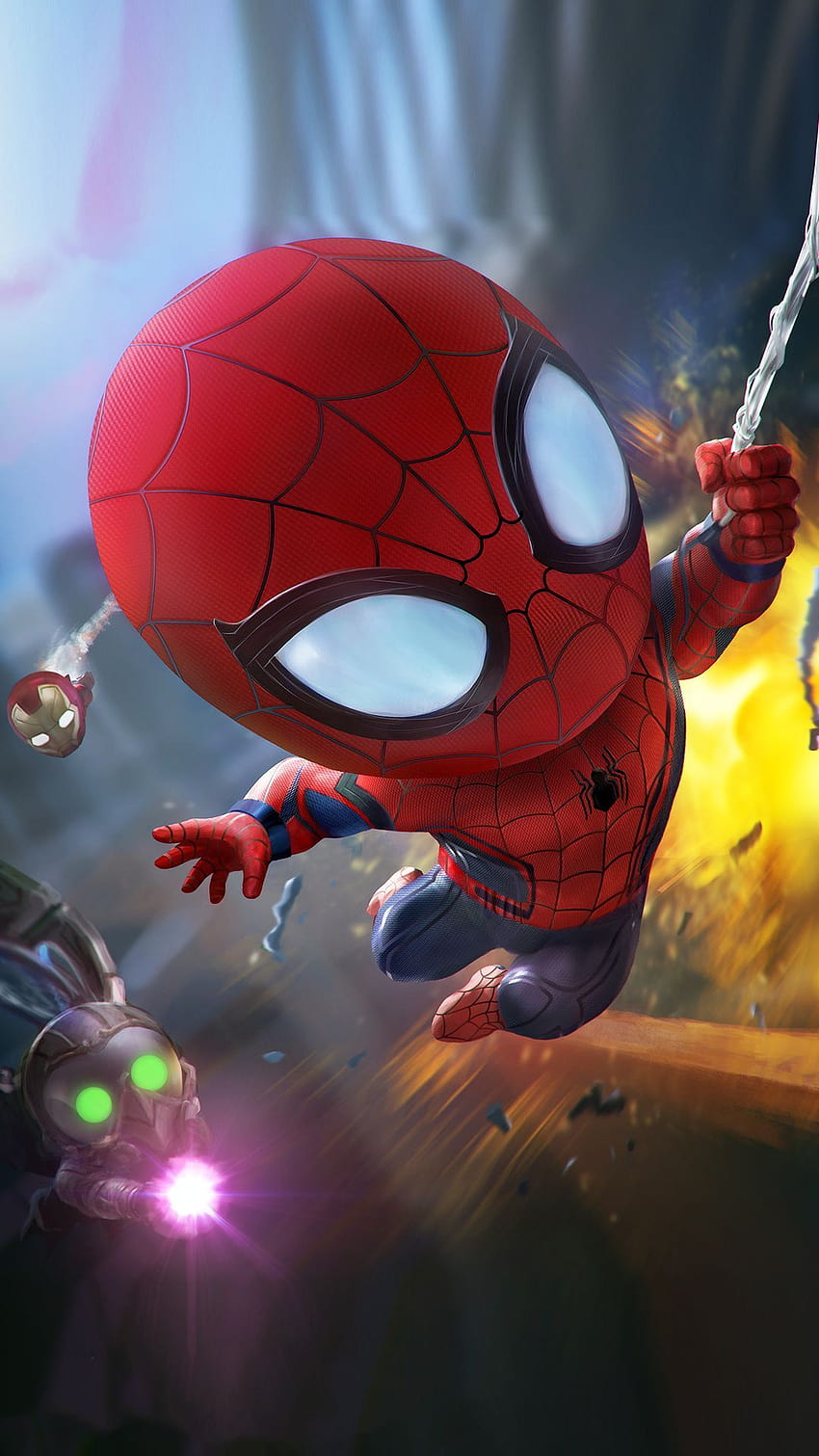 Baby Spider Man Mobile, chibi marvel cartoon phone HD phone wallpaper