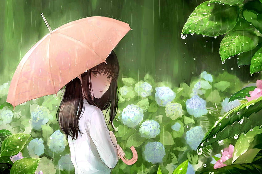 anime, Girl, Umbrella, Flower, Pretty, Cute, Spring, Rain / and Mobile Backgrounds, anime spring girls HD wallpaper