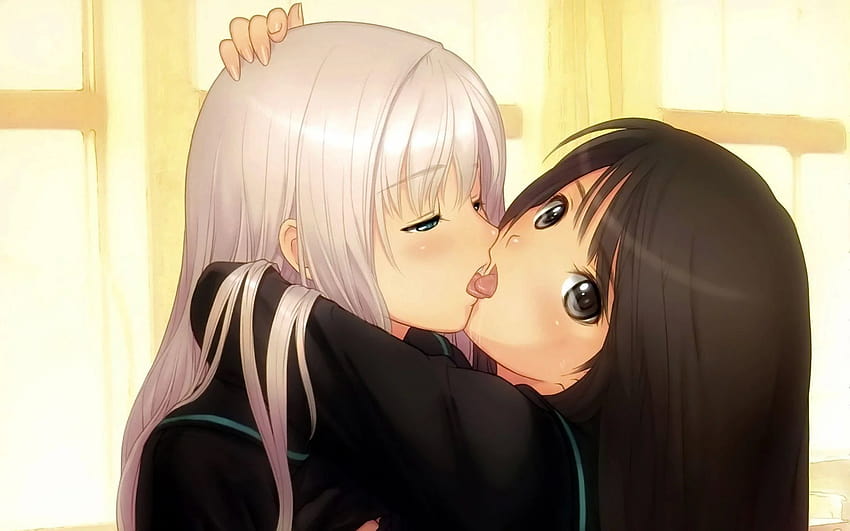 Kiss Yuri аниме момичета, аниме целувка момичета HD тапет