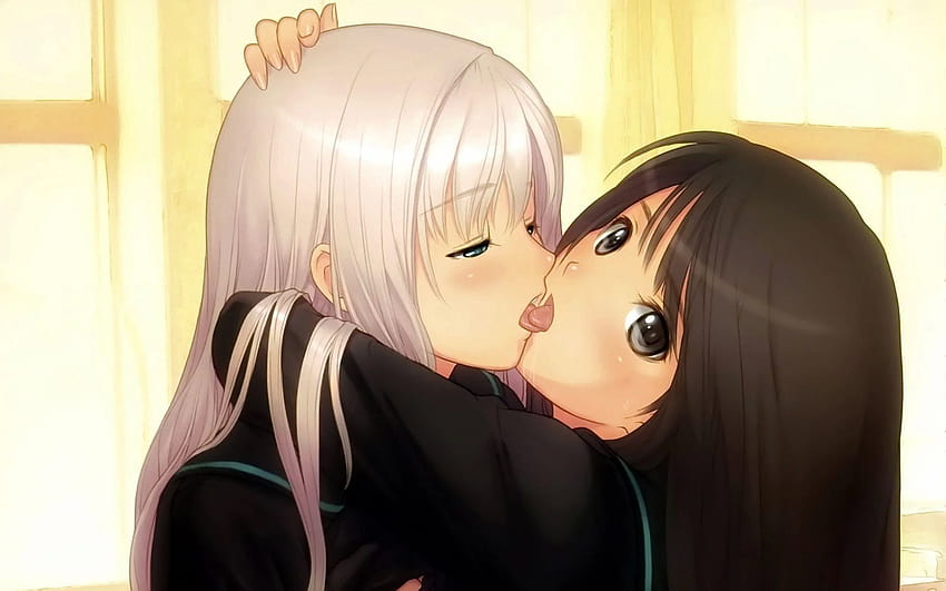 Anime girls kiss wallpaper, 2560x1440, 780354