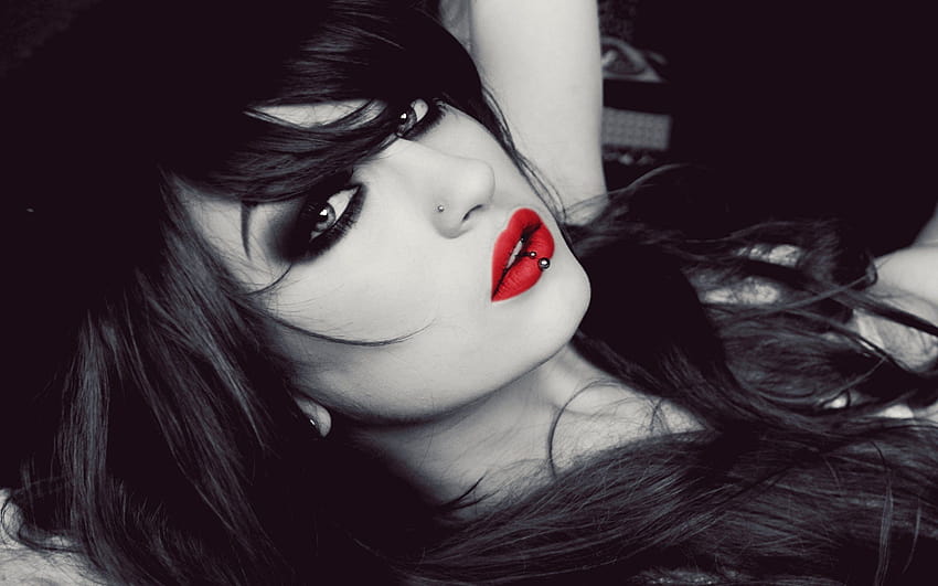 bibir merah hitam putih, bibir merah hitam wanita Wallpaper HD