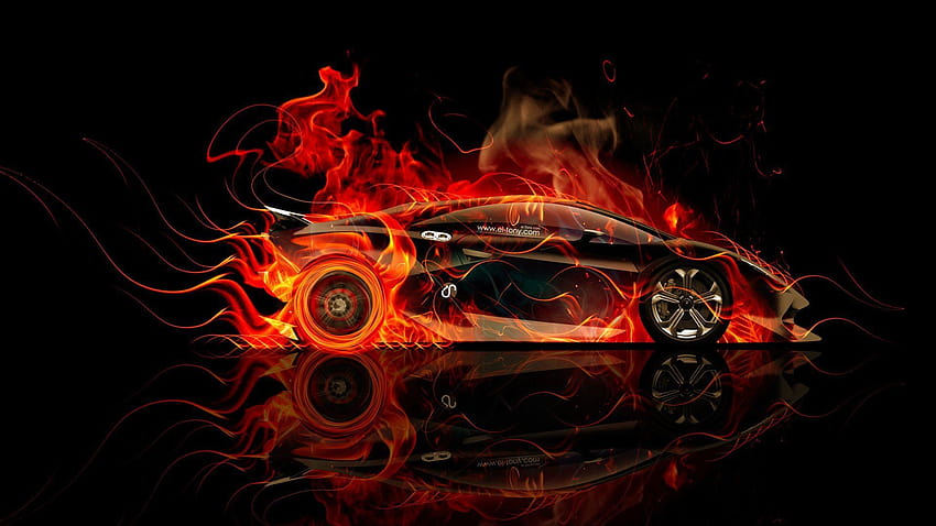 Neon Flame Cars, autos en llamas fondo de pantalla