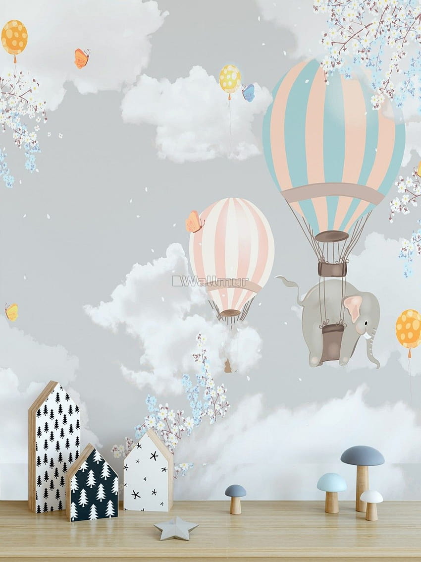 Murale per bambini con mongolfiere con elefante nel 2020, kidsshot Sfondo del telefono HD