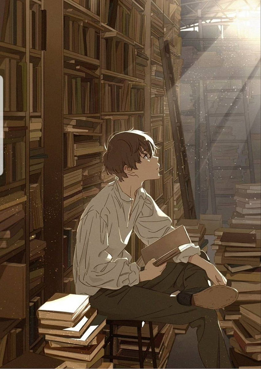 1 libro de lectura de Anime Boy, biblioteca de anime fondo de pantalla ...