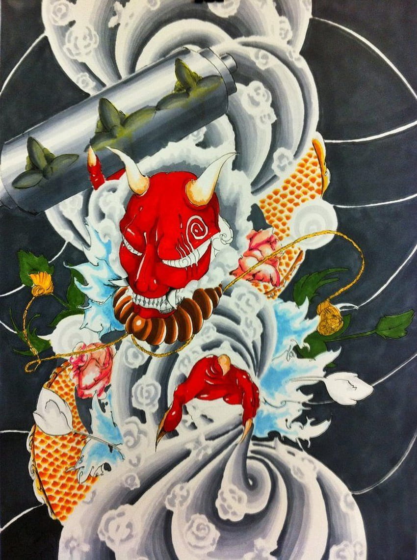 Japanese Demon Art, japan myth mobile HD phone wallpaper