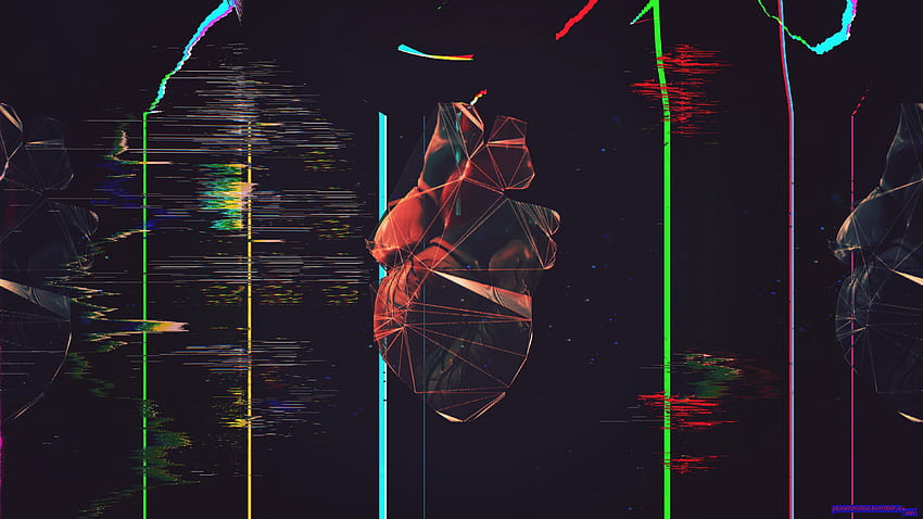 검은색과 빨간색 인간의 심장 글리치 아트 폴리곤 아트 로우 폴리 HD 월페이퍼