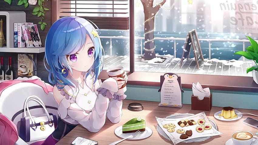 Cafe Girl Coffee Live, anime cafe chica fondo de pantalla
